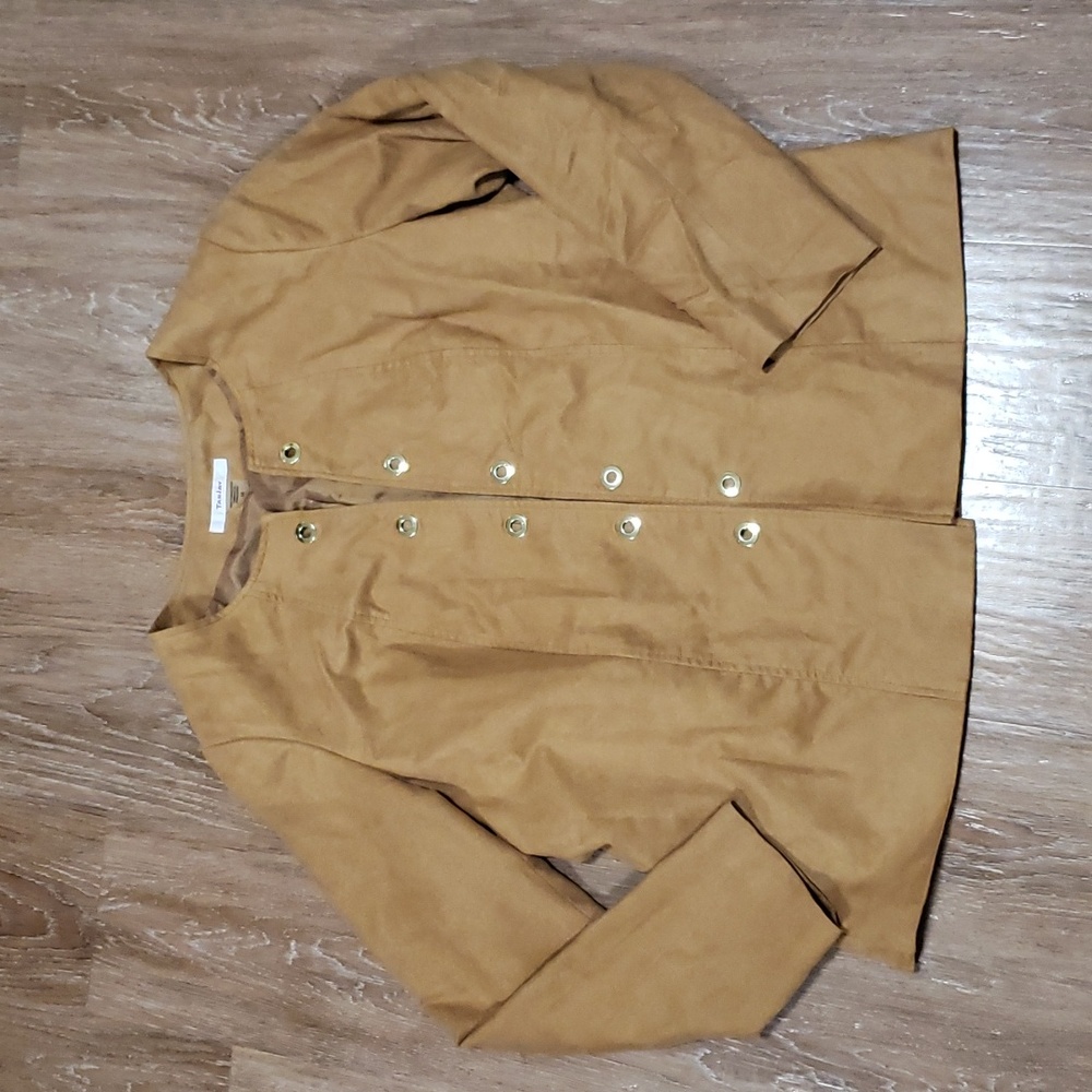 (16) TanJay Faux Suede Lined Padded Shoulder Blazer / Light Jacket Neutral